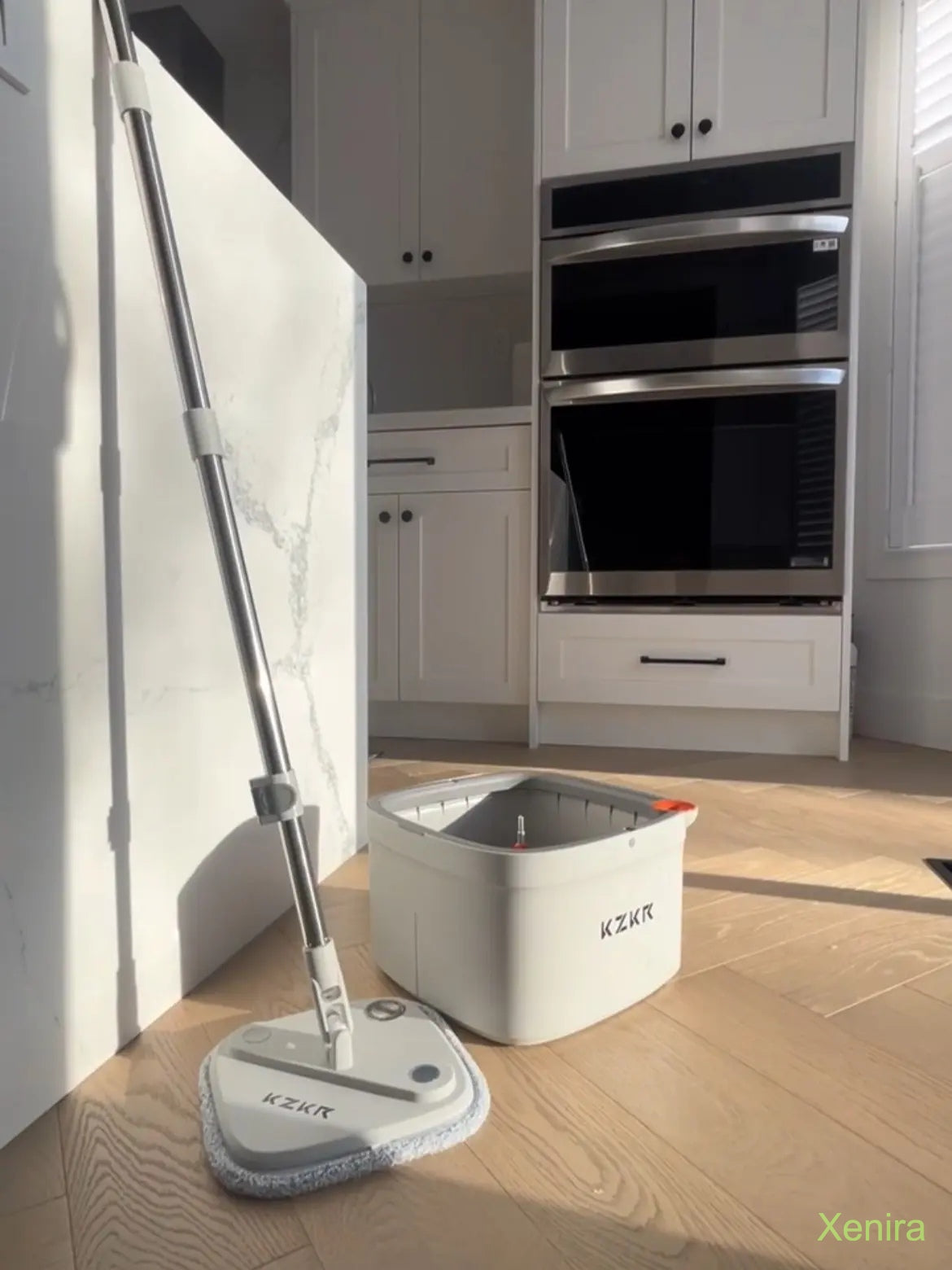 Spin Mop and Bucket System with Dual Compartment Mop Bucket & Thick Washable Microfiber Pads for Home Cleaning Household Items