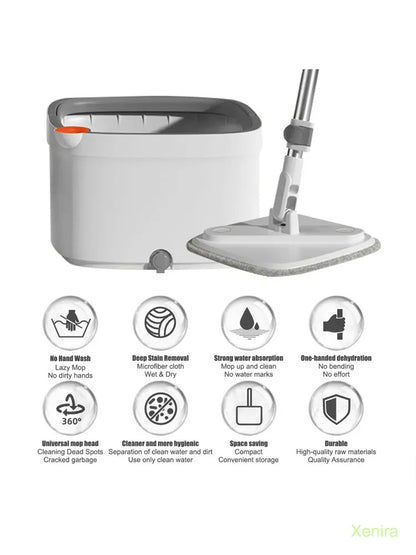 Spin Mop and Bucket System with Dual Compartment Mop Bucket & Thick Washable Microfiber Pads for Home Cleaning Household Items