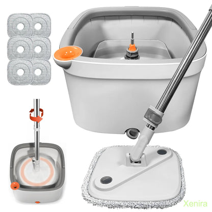 Spin Mop and Bucket System with Dual Compartment Mop Bucket & Thick Washable Microfiber Pads for Home Cleaning Household Items