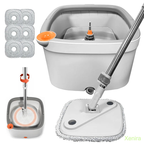 Spin Mop and Bucket System with Dual Compartment Mop Bucket & Thick Washable Microfiber Pads for Home Cleaning Household Items