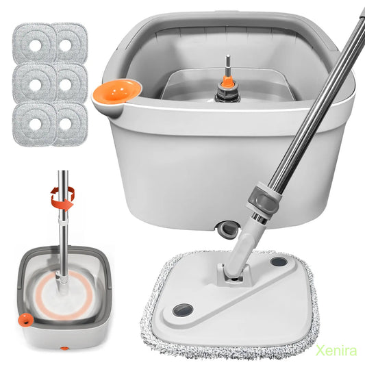 Spin Mop and Bucket System with Dual Compartment Mop Bucket & Thick Washable Microfiber Pads for Home Cleaning Household Items